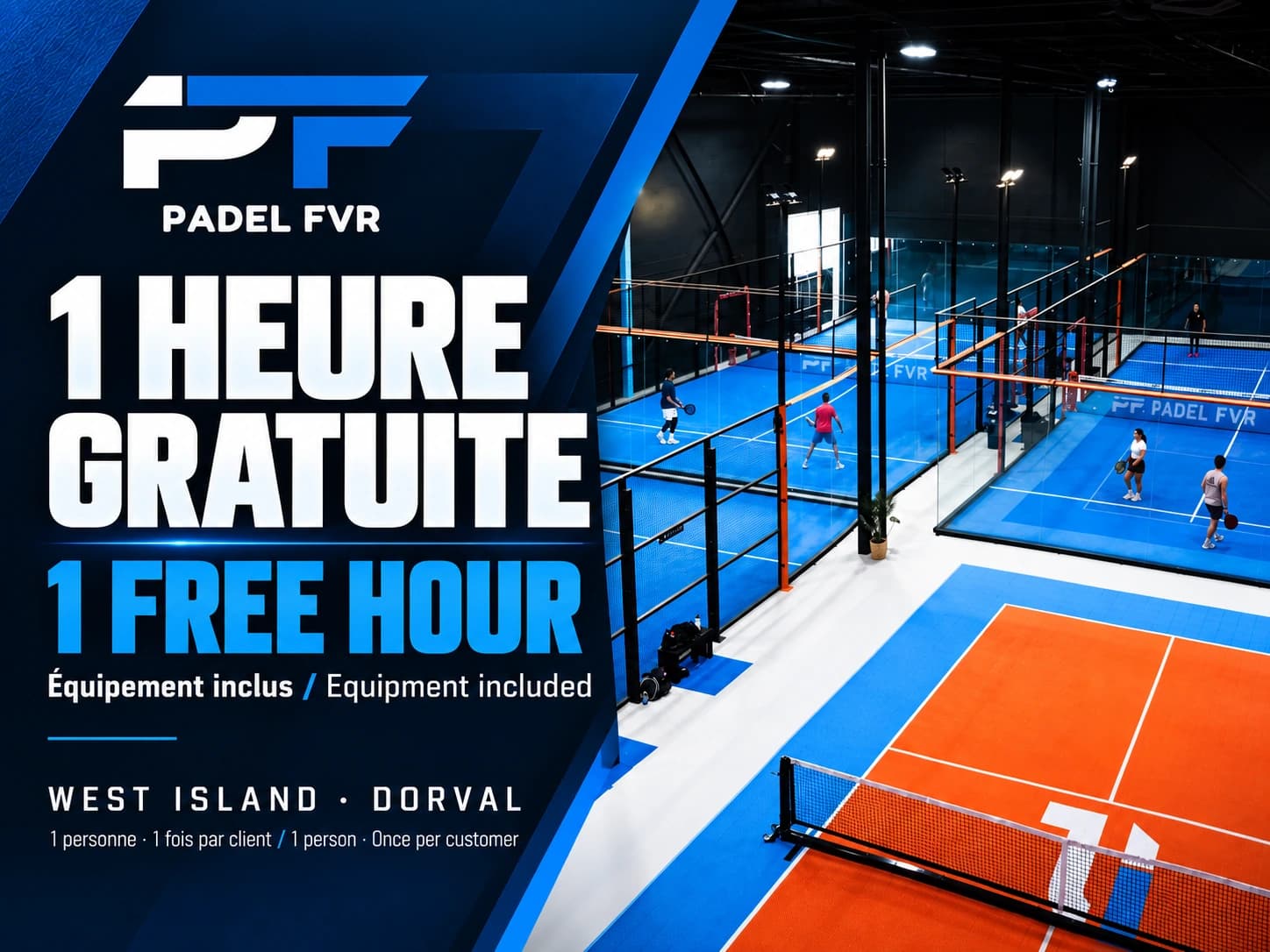 1 heure de padel gratuite avec équipement